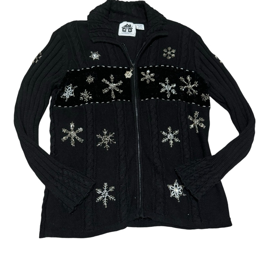 Storybook Knits "let It Snow" Heavyweight Black Sweater Sz M